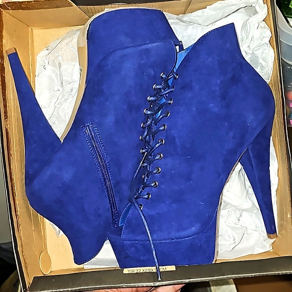 PEEP TOE BOOTS COBALT BLUE - Picture 1 of 4